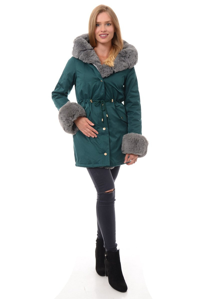 Kurtka Patrycja Zielona Z Szarym Futerkiem