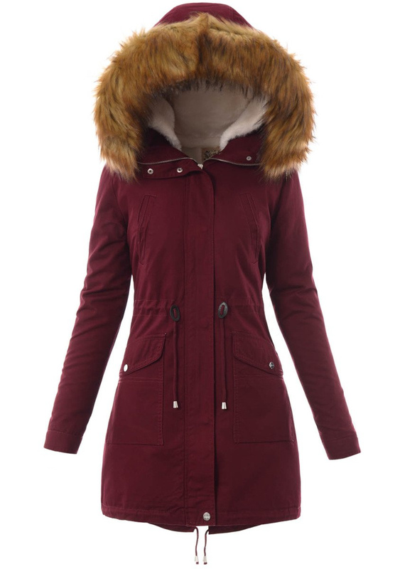 Damska Kurtka Parka Zimowa 2w1 Bordowa
