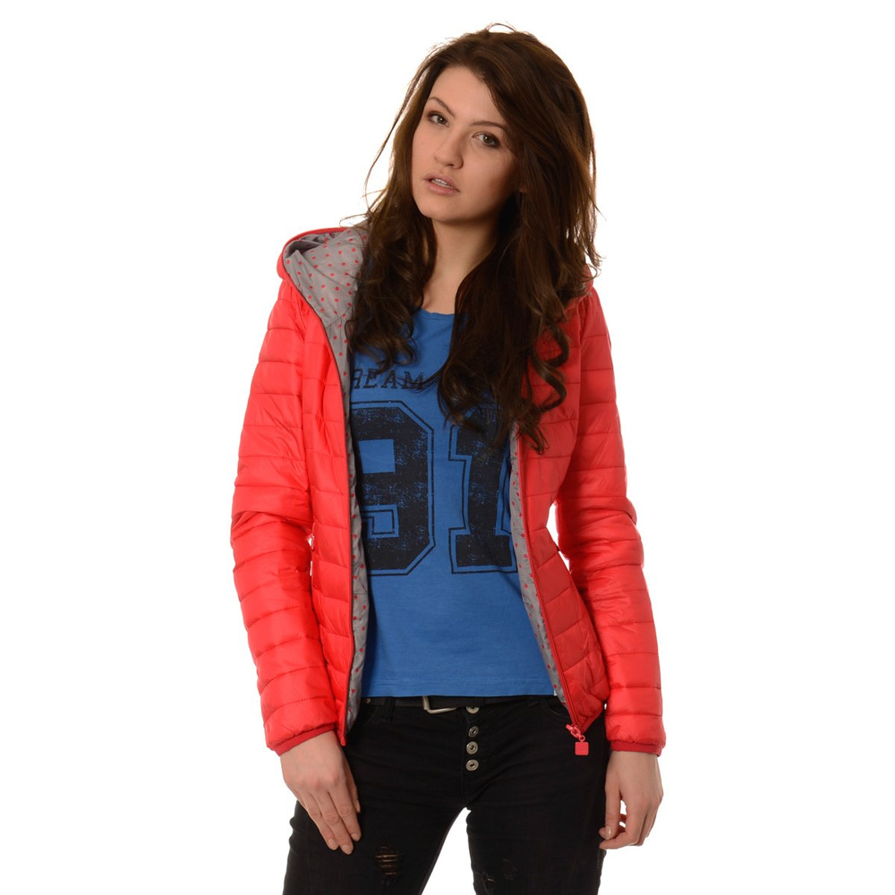 Damska Dwustronna Wiosenna - Jesienna Kurtka Ortalionowa Nadia Czerwono Szara