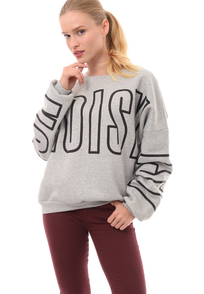 Damska Bluza Oversize Nadruk Szara