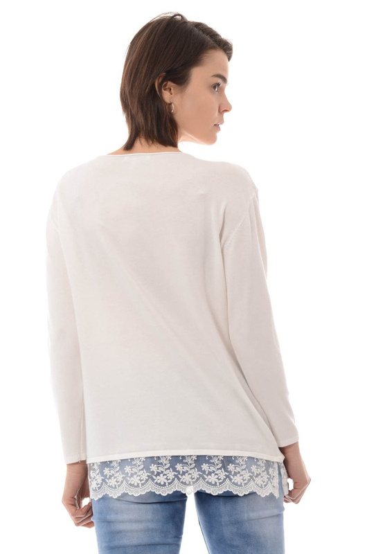 Damska Bluzka Oversize Koronka Biała