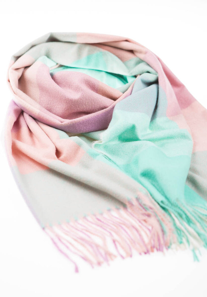 Szal Damski Zielono Różowy W Kratę