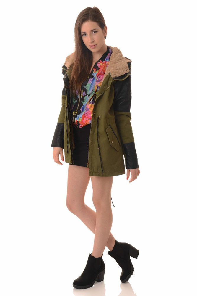 Damska Kurtka Parka 2w1 Jesienna Zimowa Zielona