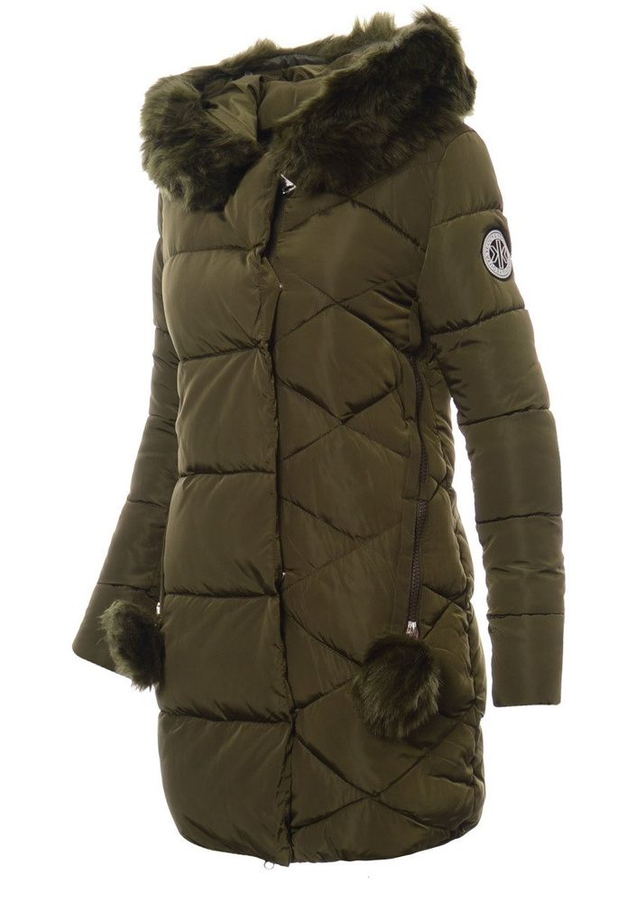 Damska Długa Zimowa Kurtka Ortalionowa Zielona