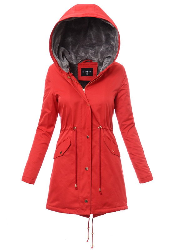 Kurtka Patrycja Czerwona Z Szarym Futerkiem 