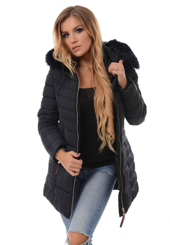 Damska Długa Zimowa Kurtka Ortalionowa Sylwia Granatowa