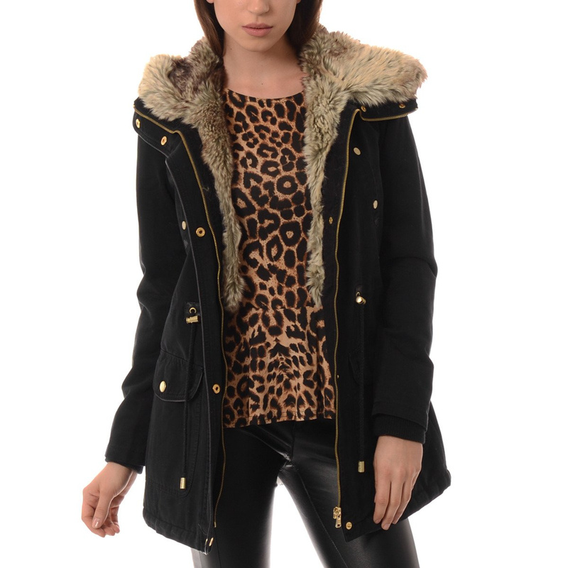 Damska Parka Kurtka Zimowa Czarna