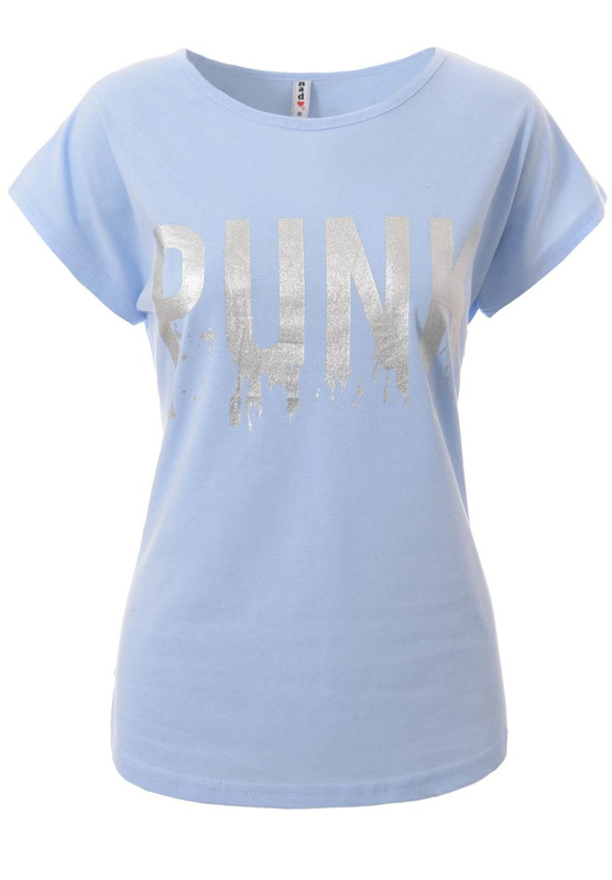 Damska Koszulka Krótki Rękaw T-Shirt Nadruk PUNK Błękitna