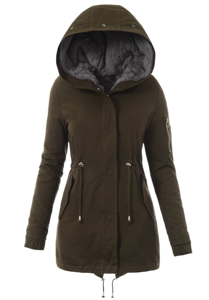 Piękna Damska Kurtka Parka 2w1 Emilia Zielona z Szarym Futerkiem