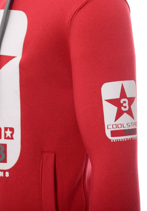 Męska Bluza Bawełniana Z Kapturem Nadruk Czerwona