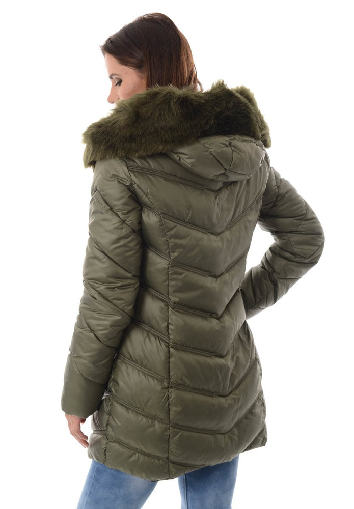 Damska Długa Zimowa Kurtka Ortalionowa Zielona