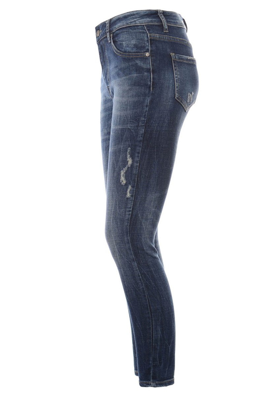 Damskie Spodnie Jeansy Przetarcia Rurki Granatowe