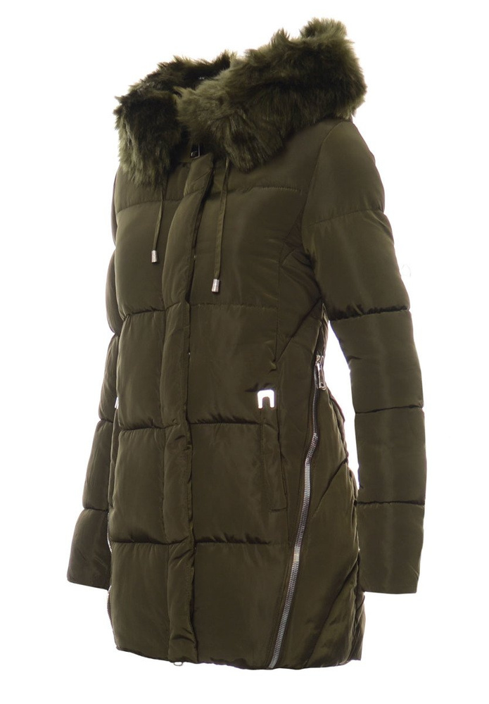 Damska Długa Zimowa Kurtka Ortalionowa Zielona
