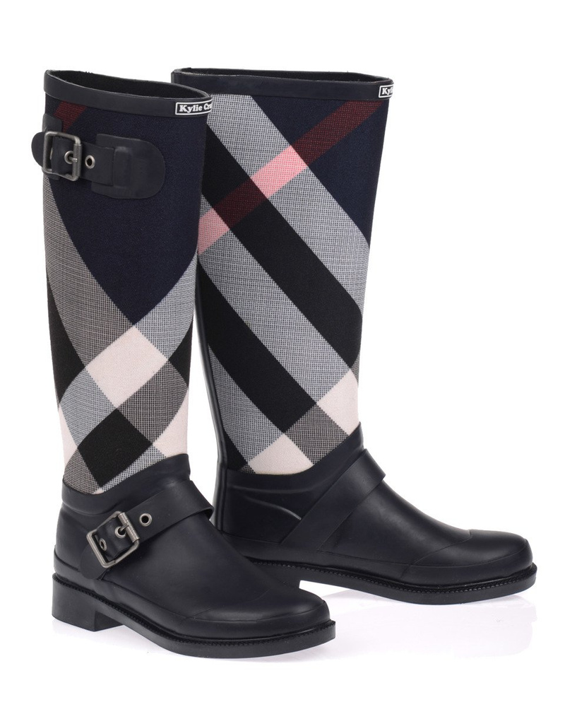 Damskie Kalosze Kylie Zmysłowa Krata Granatowe