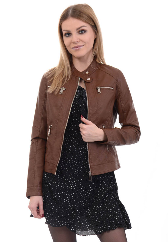 Damska Kurtka Ramoneska Klarisa Brązowa