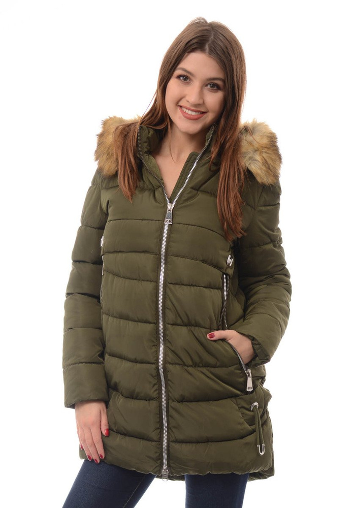 Damska Długa Zimowa Kurtka Ortalionowa Sara Zielona