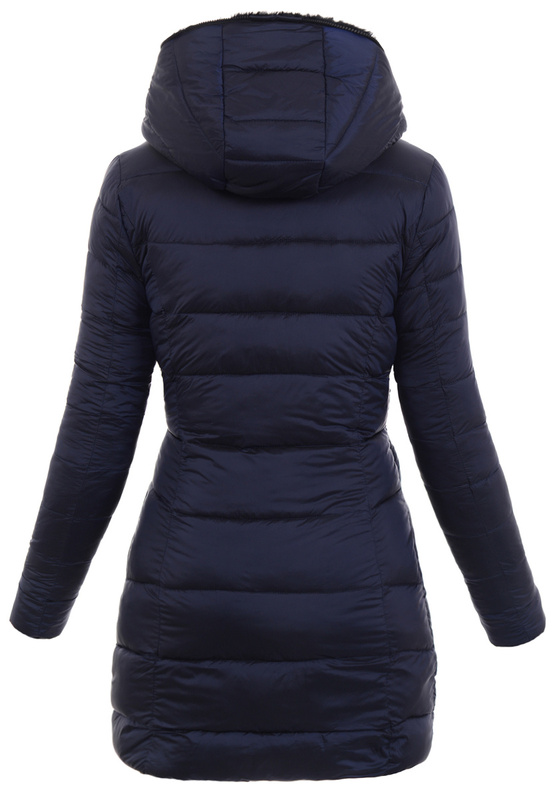 Damska Kurtka Ortalionowa Agnieszka Granatowa z Czarnym Futerkiem