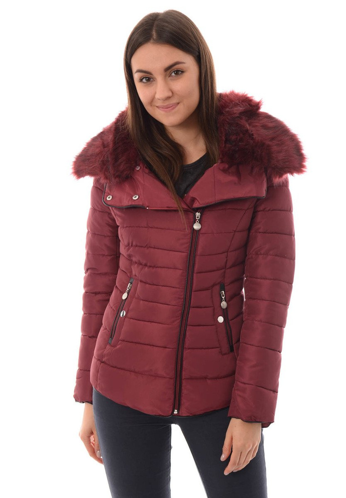 Damska Krótka Zimowa Kurtka Ortalionowa Bordowa