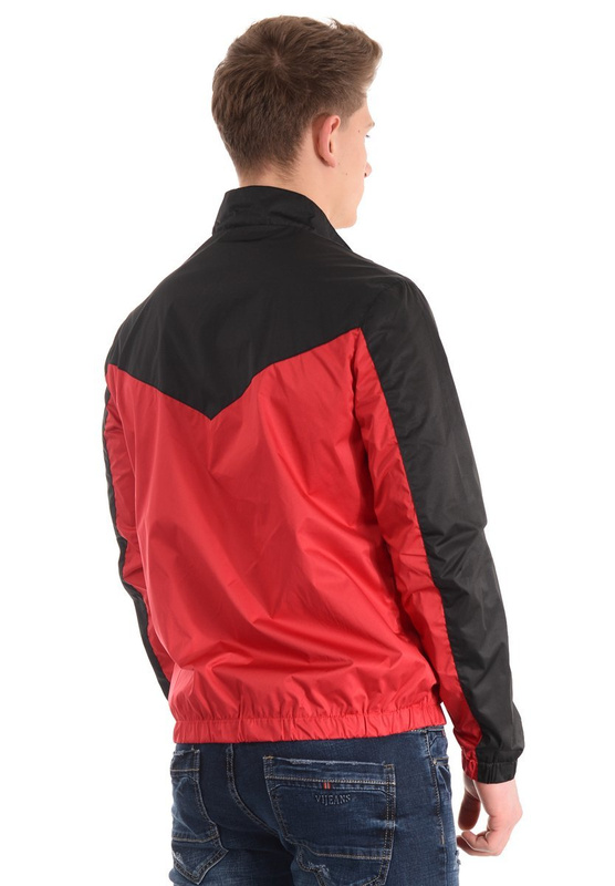 Męska Kurtka Wiosenna - Jesienna Wiatrówka Czarno- Czerwona