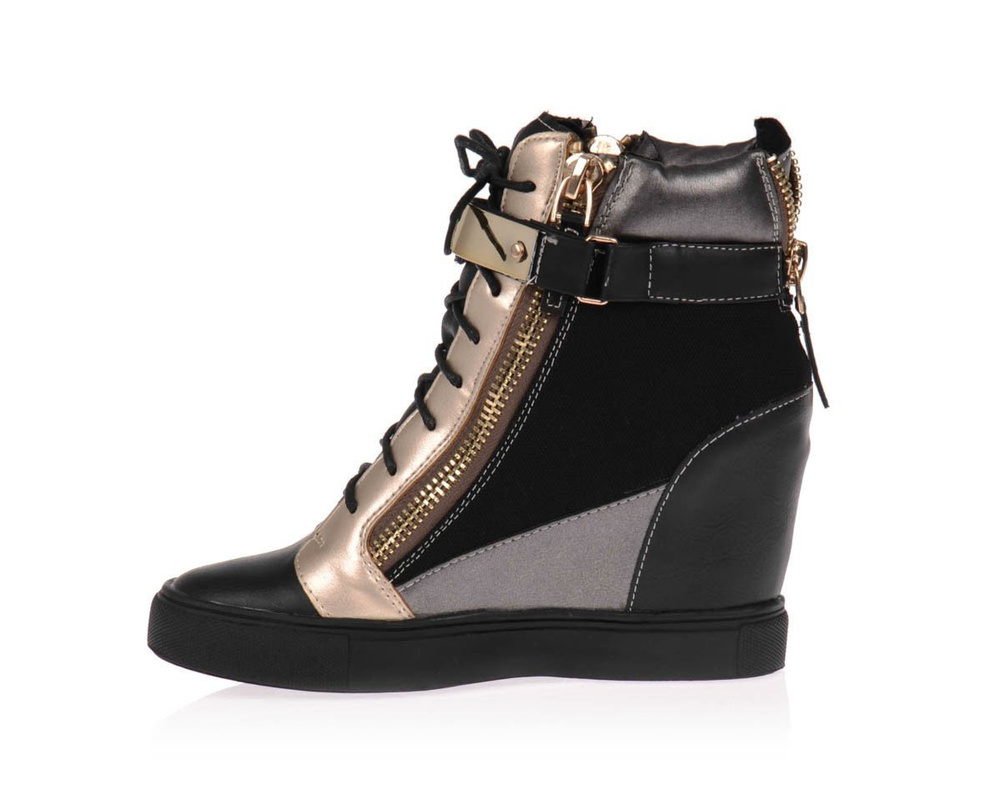 Damskie Botki Sneakersy Złoto Czarne