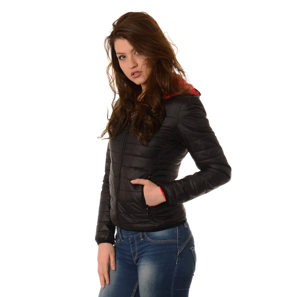 Damska Dwustronna Wiosenna Kurtka Ortalionowa Nadia Czarno Czerwona