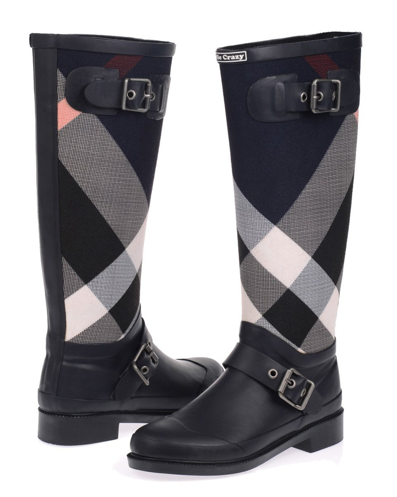 Damskie Kalosze Kylie Zmysłowa Krata Granatowe