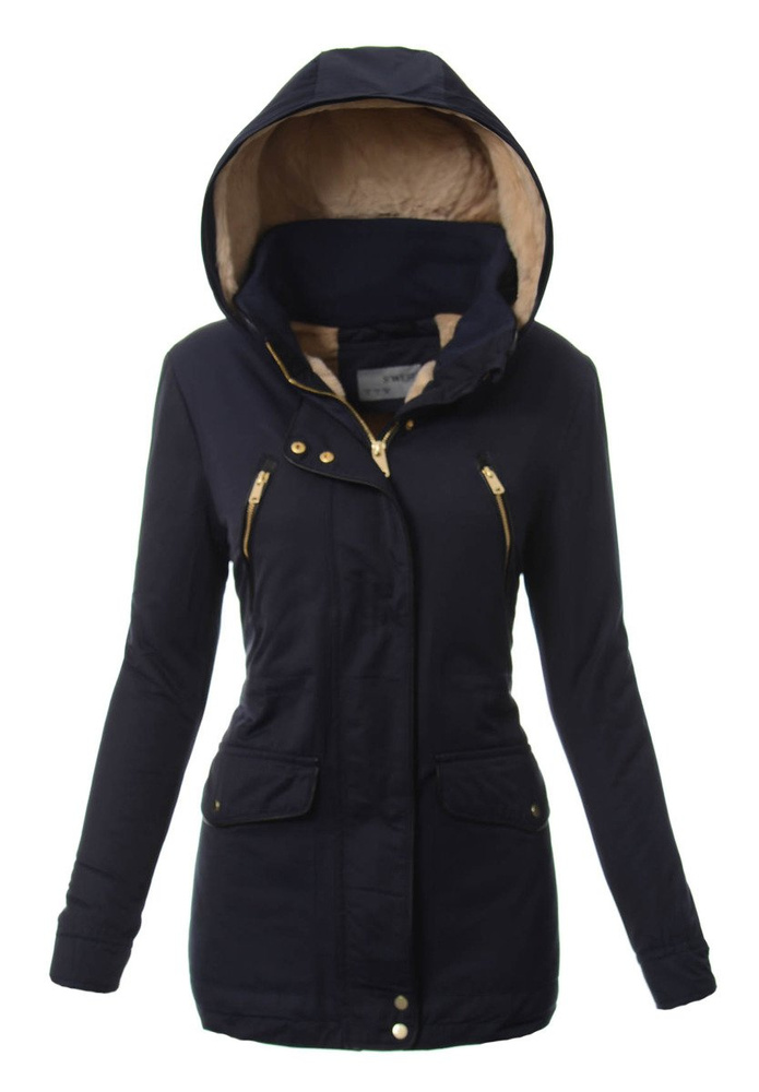 Damska Kurtka Parka Ortalionowa Zimowa Granatowa