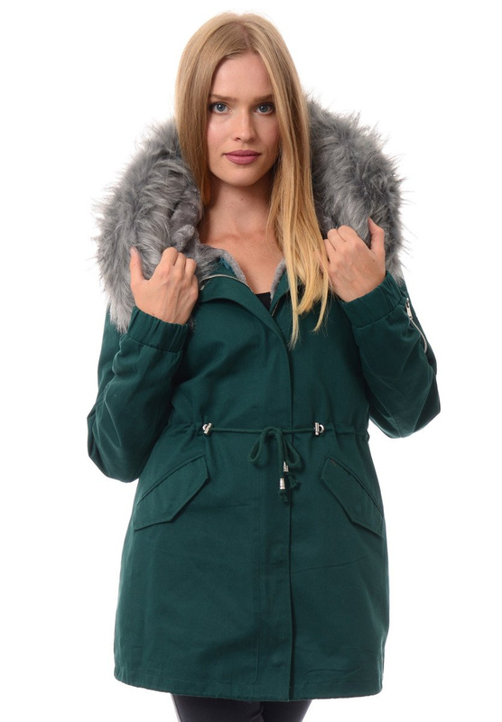 Damska Kurtka 2w1 Emilia Zielona z Szarym Futerkiem