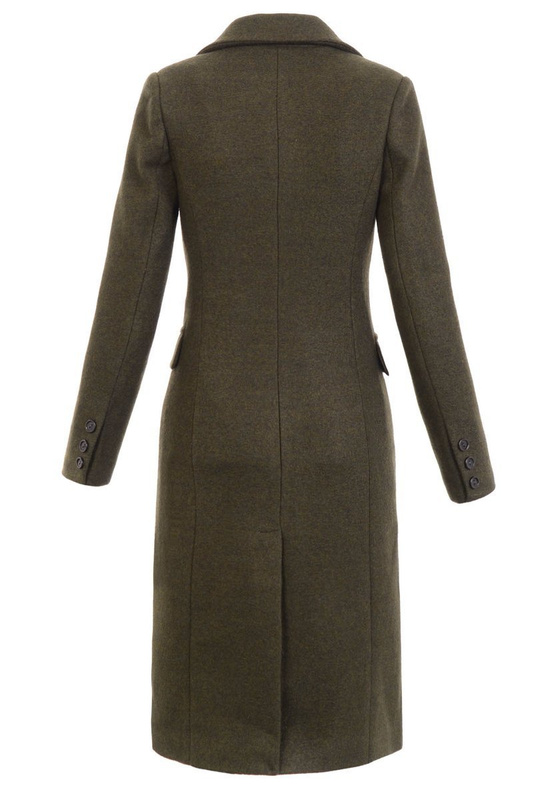 Dzianinowy Ciemno Oliwkowy Płaszcz Wiosenno - Jesienny Rita