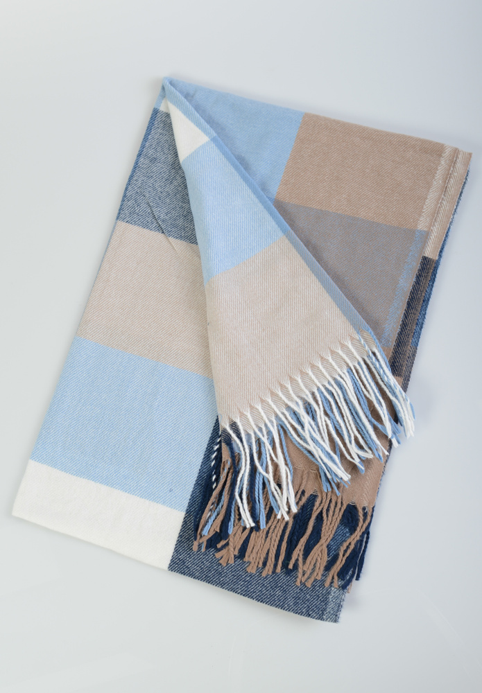 Szal Damski Brązowo-Niebieski W Kratę