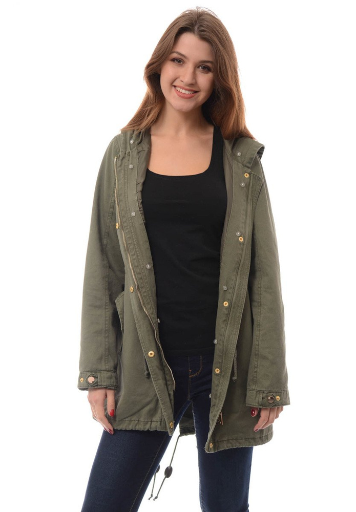 Damska Kurtka Parka Zimowa 2w1 Zielona z Białym Futerkiem