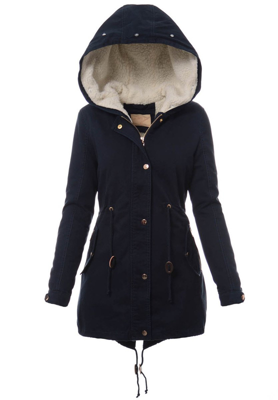 Damska Kurtka Parka Zimowa 2w1 Granatowa Z Białym Futerkiem