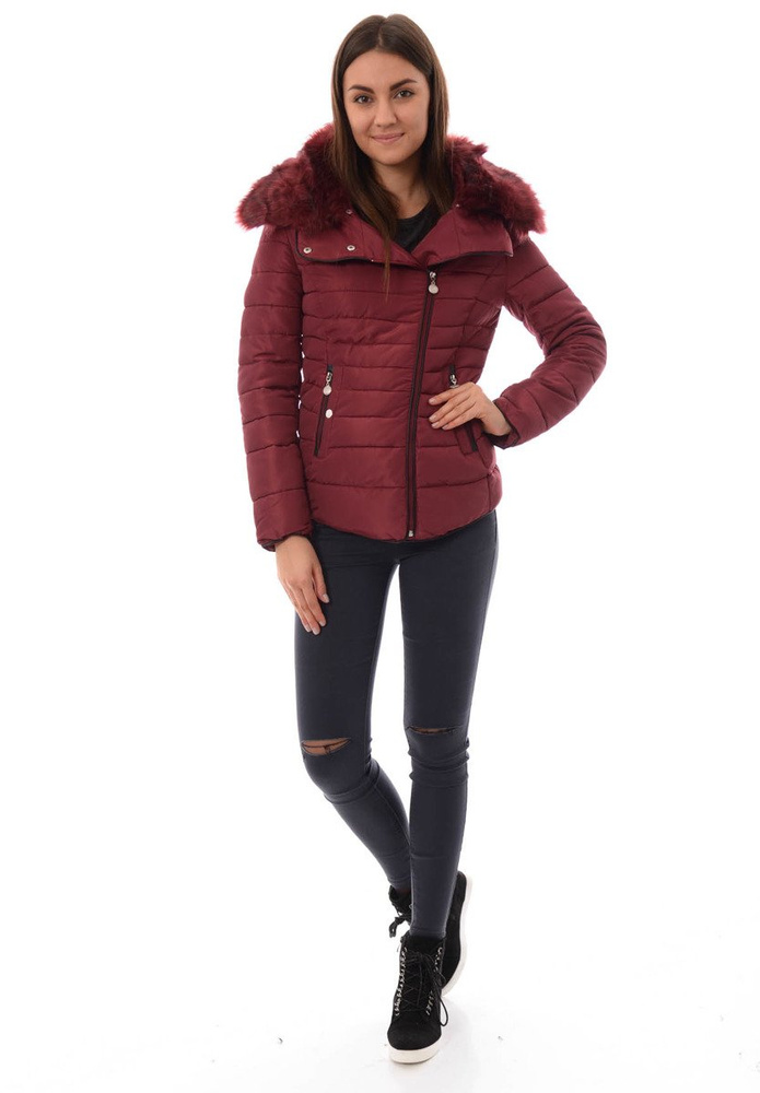 Damska Krótka Zimowa Kurtka Ortalionowa Bordowa