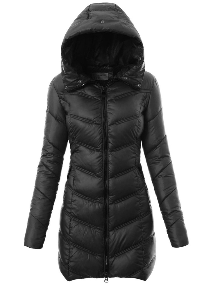Damska Długa Zimowa Kurtka Ortalionowa Czarna