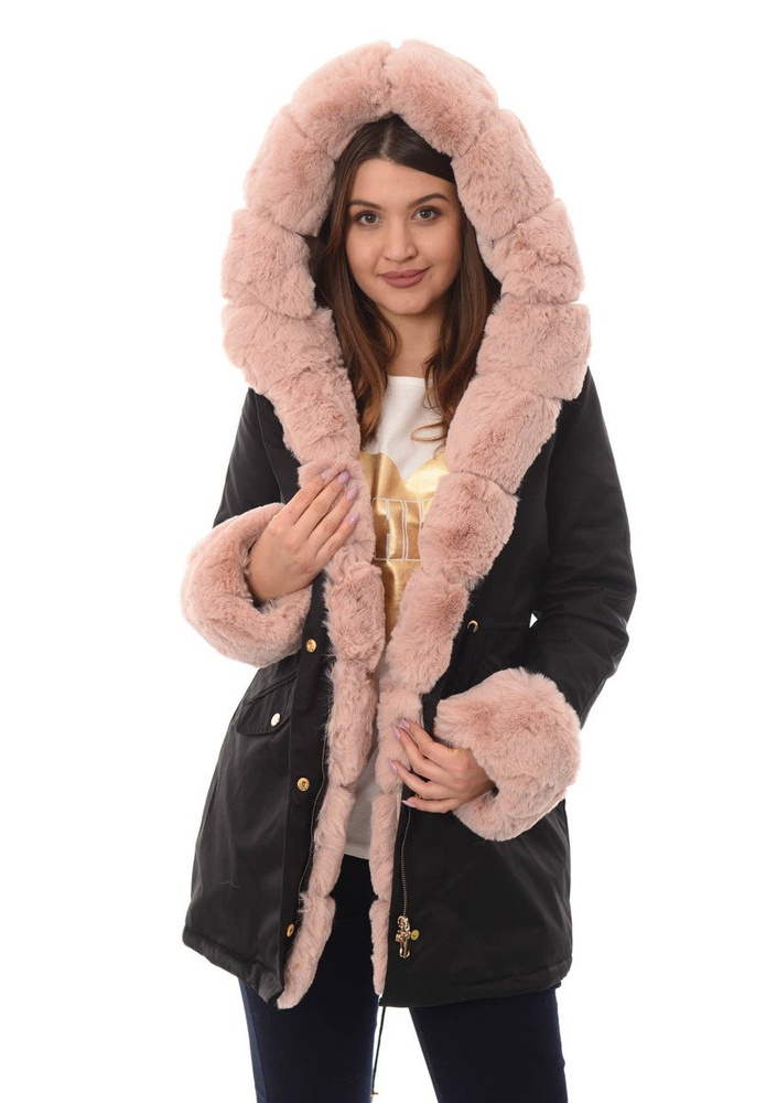 Kurtka Patrycja Czarna Z Różowym Futerkiem