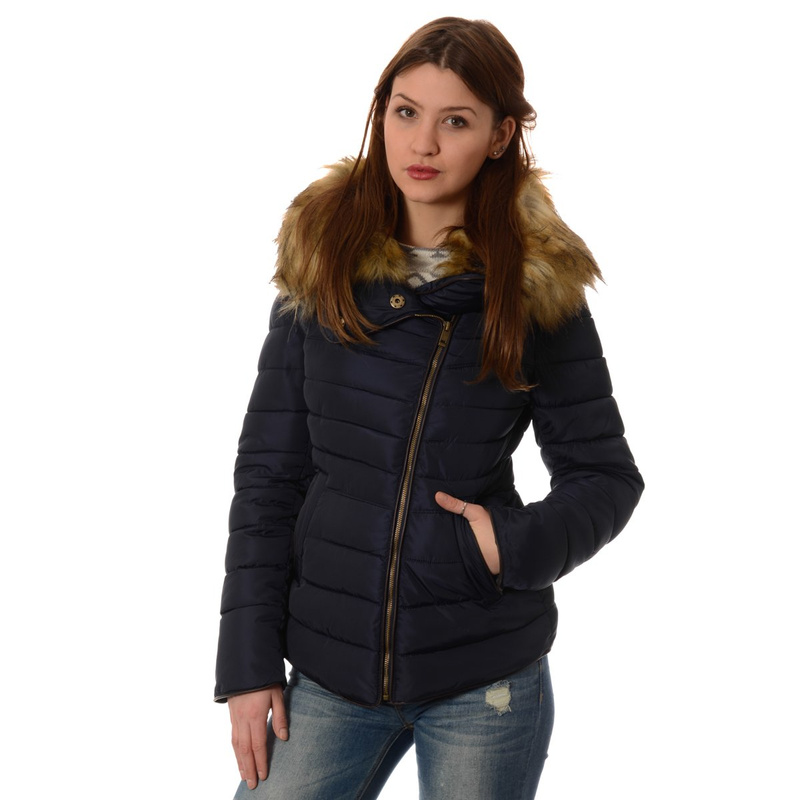 Damska Kurtka Zimowa Futerko Granatowa