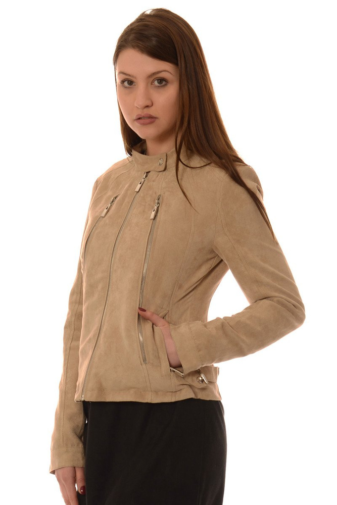 Ramoneska Beżowa z Zamszu