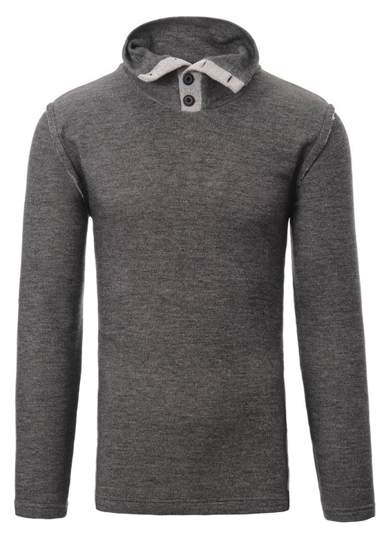 Męska Bluza Z Wysokim Kołnierzem Melanż Szary