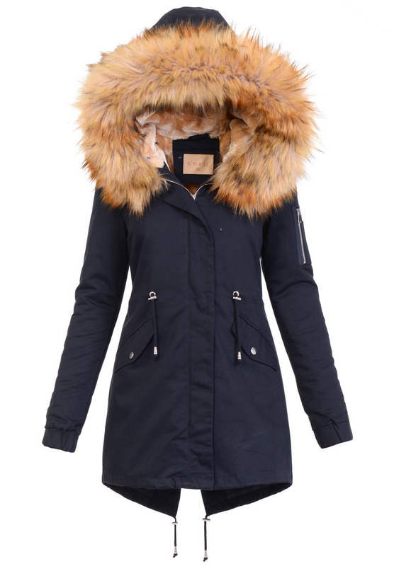 Damska Kurtka Parka 2w1 Emilia Granatowa z Brązowym Futerkiem