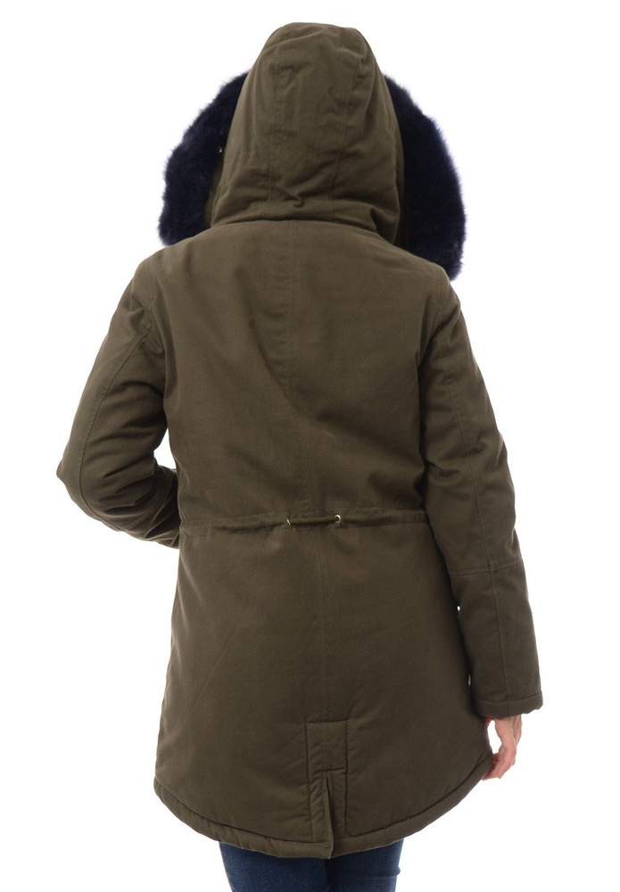 Kurtka Parka Jula Zielona Z Granatowym Futrem