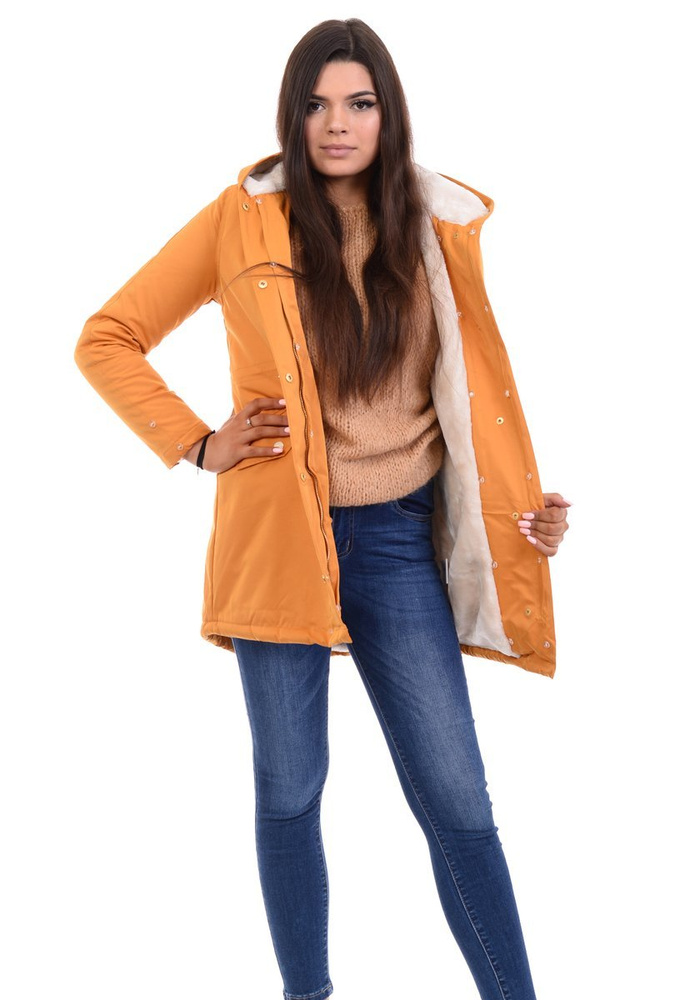 Damska Kurtka Parka Zimowa Wanessa Camel Z Futerkiem Ecru