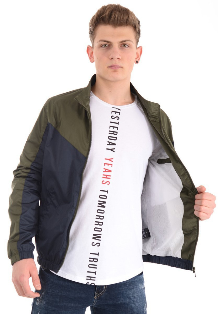 Męska Kurtka Wiosenna - Jesienna Wiatrówka Zielono- Granatowa