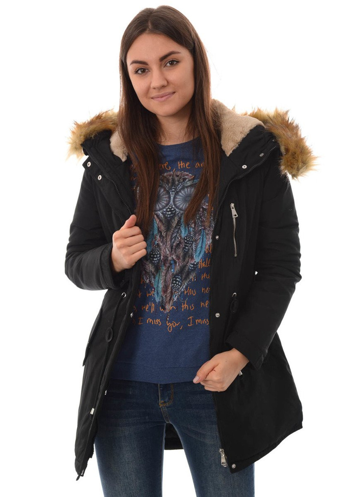 Damska Kurtka Parka Ortalionowa Zimowa Czarna