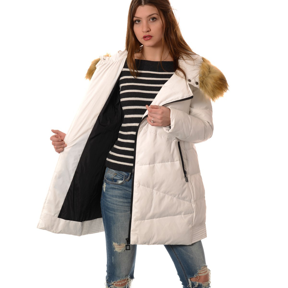 Puchowa Damska Kurtka Zimowa Płaszczyk Biała