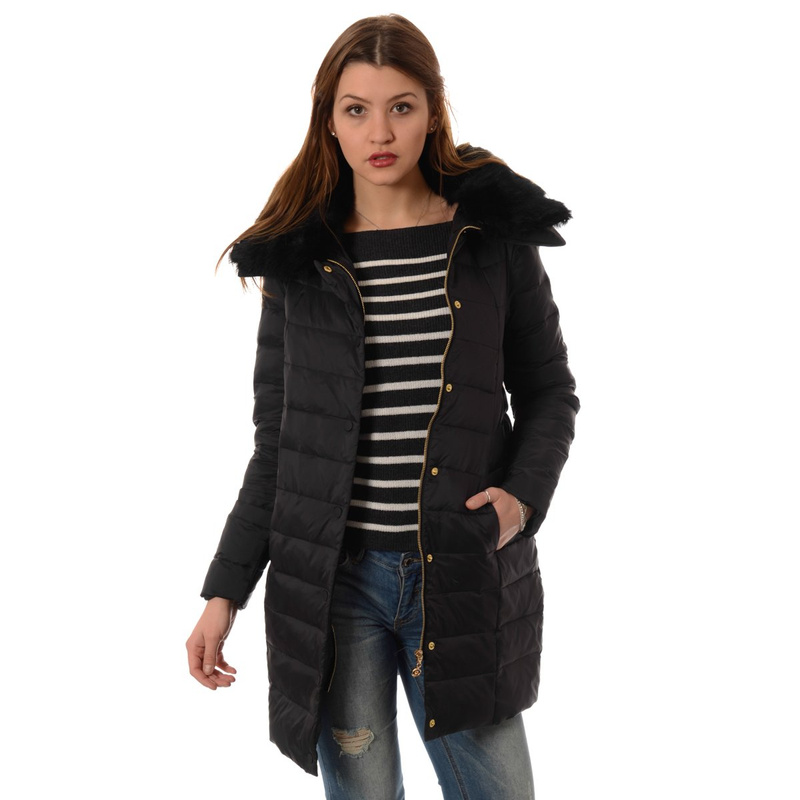Puchowa Damska Zimowa Kurtka Naturalne Futro Sonia Czarna