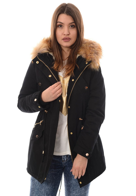 Damska Bawełniana Zimowa Kurtka Parka Flawia Czarna
