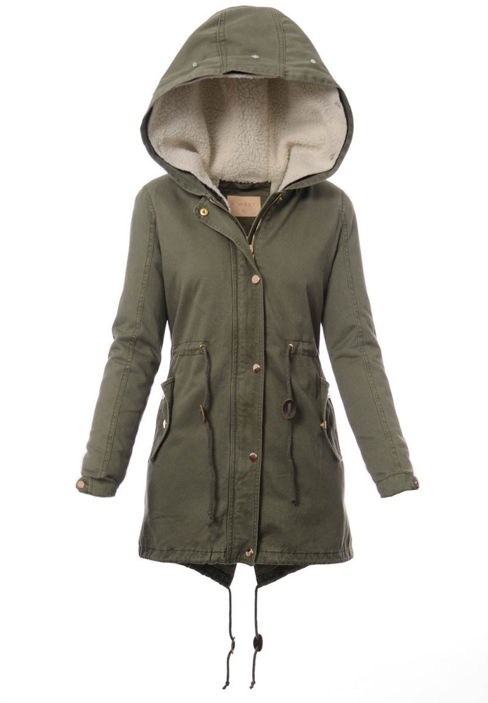 Damska Kurtka Parka Zimowa 2w1 Zielona z Białym Futerkiem