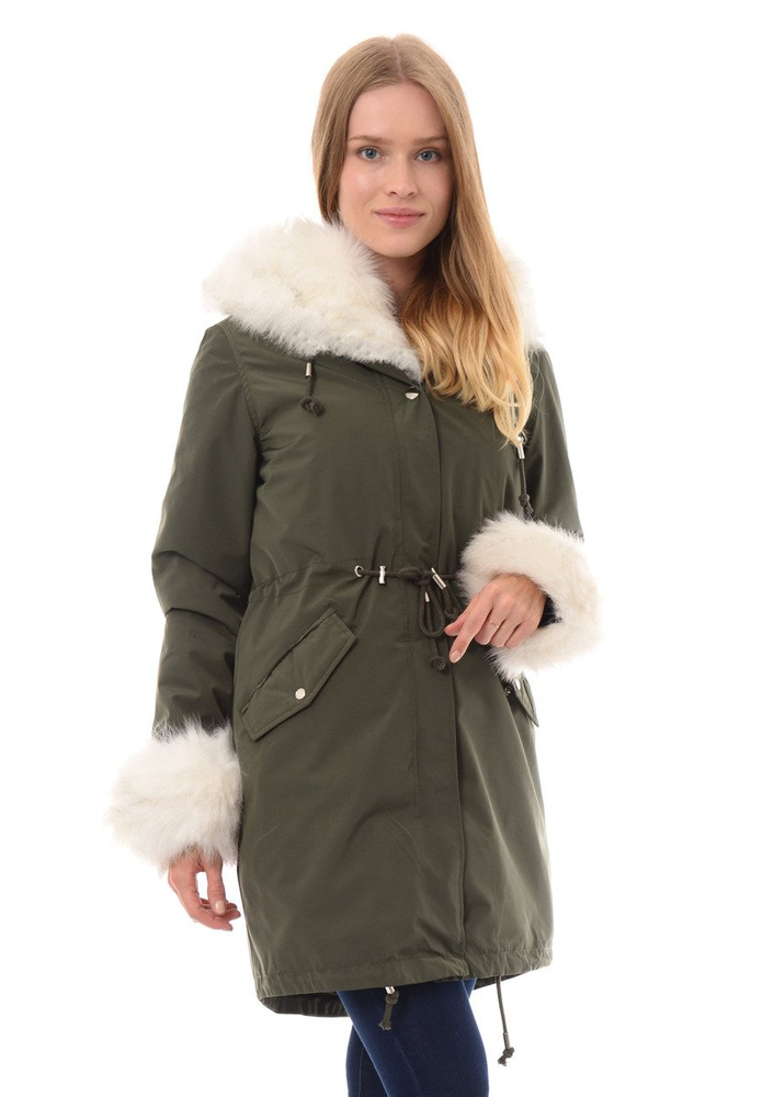 Kurtka Parka 2w1 Zielona Z Białym Futerkiem