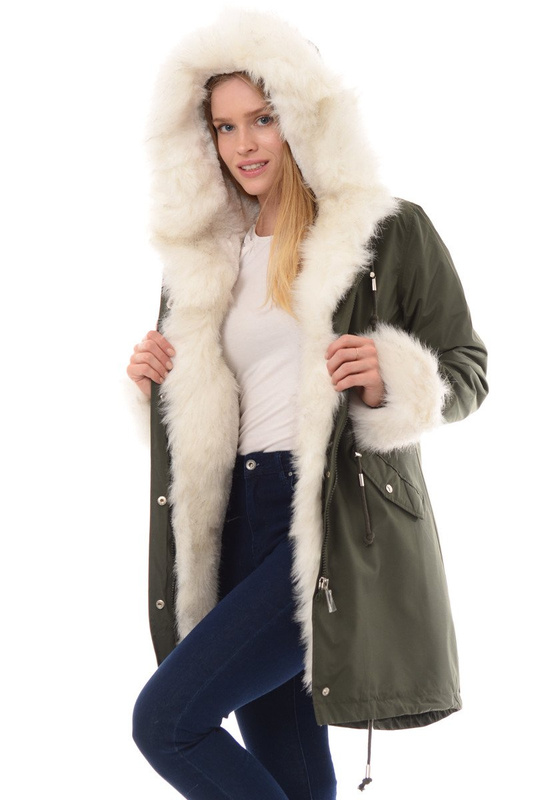 Kurtka Parka 2w1 Zielona Z Białym Futerkiem