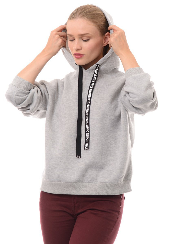 Damska Bluza Oversize Z Kapturem Szarym